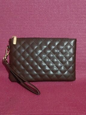 Quilted Brown Wristlet Clutch